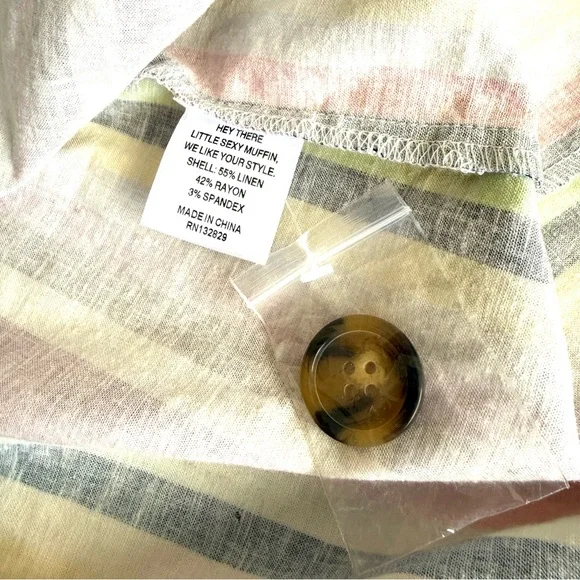 LPA NWOT Shirred Button Up Linen Dress Rainbow Strip Midi Boho Sleeveless Sz S - Picture 11 of 14